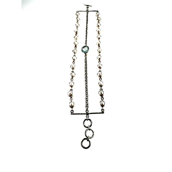 Aquamarine Pearl Sterling Handmade Chain Multi Strand Bracelet 925 Silver - Picture 2 of 5